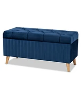 Baxton Studio Hanley Modern and Contemporary Navy Blue Velvet Fabric Upholstered and Walnut Brown Finished Wood Storage Ottoman