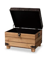 Baxton Studio Edmund Rustic Transitional Dark Brown Faux Leather Upholstered and Oak Brown Finished Wood Storage Ottoman