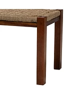 bali & pari Hermes Mid-Century Modern Transitional Natural Seagrass and Mahogany Wood Bench