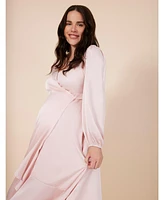 Motherhood Maternity Woven Wrap Long Sleeve Midi Dress