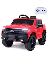 Funtok Licensed Chevrolet Silverado 12V Kids Electric Ride on Truck, Battery Powered Ride on Toy Car w/ Remote Control, Led Lights