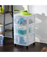 Gracious Living Classic 3 Drawer Organizer Plastic Storage Cart w/ Wheels, White