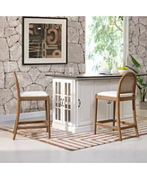 26.5" Curved Back Rattan Counter Bar Stool, Set of 2, Ivory White Boucle-The Pop Home