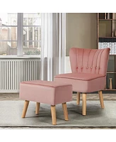 Gouun Modern Accent Chair Ottoman Set with Footstool