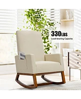 Gouun Rocking High Back Upholstered Lounge Armchair with Side Pocket