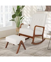 Gouun Rocking Chair with Ottoman Solid Rubber Wood Frame Padded Cushion