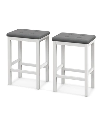 Gouun 24 Inch Bar Stools with Padded Seat Footrest and Rubber Wood Frame