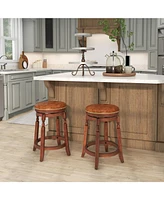 24 Inch Swivel Bar Stool Set of 2 with Upholstered Seat and Rubber Wood Frame