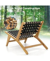 Gouun Indoor Patio Teak Wooden Chair with Woven Webbing Seat and Backrest