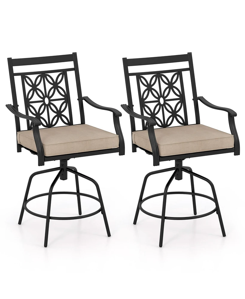 Gouun Outdoor Swivel Bar Stools Set of 2 with Seat Cushions