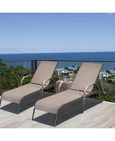 Gouun 2 Pcs Outdoor Patio Lounge Chair Chaise Fabric with Adjustable Reclining Armrest
