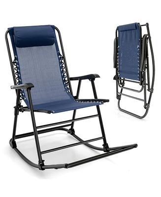 Gouun Outdoor Patio Camping Lightweight Folding Rocking Chair with Footrest
