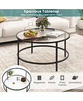 Gouun 36 Inch Round Table with Tempered Glass Tabletop