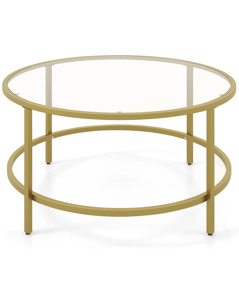 Gouun 36 Inch Round Table with Tempered Glass Tabletop