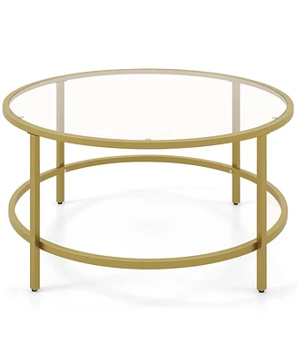 Gouun 36 Inch Round Table with Tempered Glass Tabletop