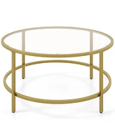 Gouun 36 Inch Round Table with Tempered Glass Tabletop