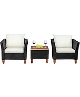 Gouun 3 Pieces Outdoor Patio Rattan Furniture Set with Table