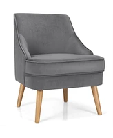 Gouun Mid Century Velvet Accent Chair with Rubber Wood Legs for Bedroom