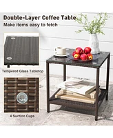 Gouun 3 Piece Patio Rocking Set Wicker Rocking Chairs with 2-Tier Table