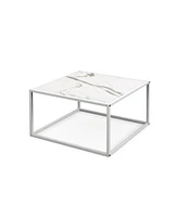 Gouun Modern Glass Square Table with Metal Frame for Living Room