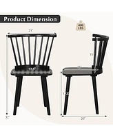 Gouun Windsor Dining Chairs Set of 2 Rubber Wood Kitchen Chairs with Spindle Back