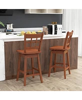 Gouun Counter Height Barstools Set of 2 with 6-Grid Hollow Back and Seat