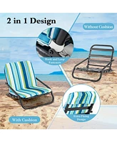 Gouun 2 Pack Low Folding Beach Chairs for Adults with Cushion