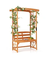 Gouun 6.2 Feet Tall Patio Garden Arbor with Pergola and 2-Seat Bench for Garden Lawn Backyard Decoration