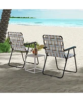 Gouun 2 Pieces Folding Beach Chair Camping Lawn Webbing Chair-Cofee