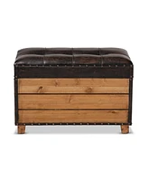 Baxton Studio Marelli Rustic Dark Brown Faux Leather Upholstered 2-Piece Wood Storage Trunk Ottoman Set