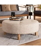 Baxton Studio Vinet Modern and Contemporary Beige Fabric Upholstered Natural Wood Cocktail Ottoman