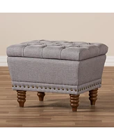 Baxton Studio Annabelle Modern and Contemporary Light Grey Fabric Upholstered Walnut Wood Finished Button-Tufted Storage Ottoman