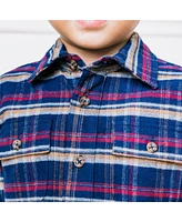 Hope & Henry Boys Long Sleeve Flannel Button Down Shirt with Double Flap Pockets