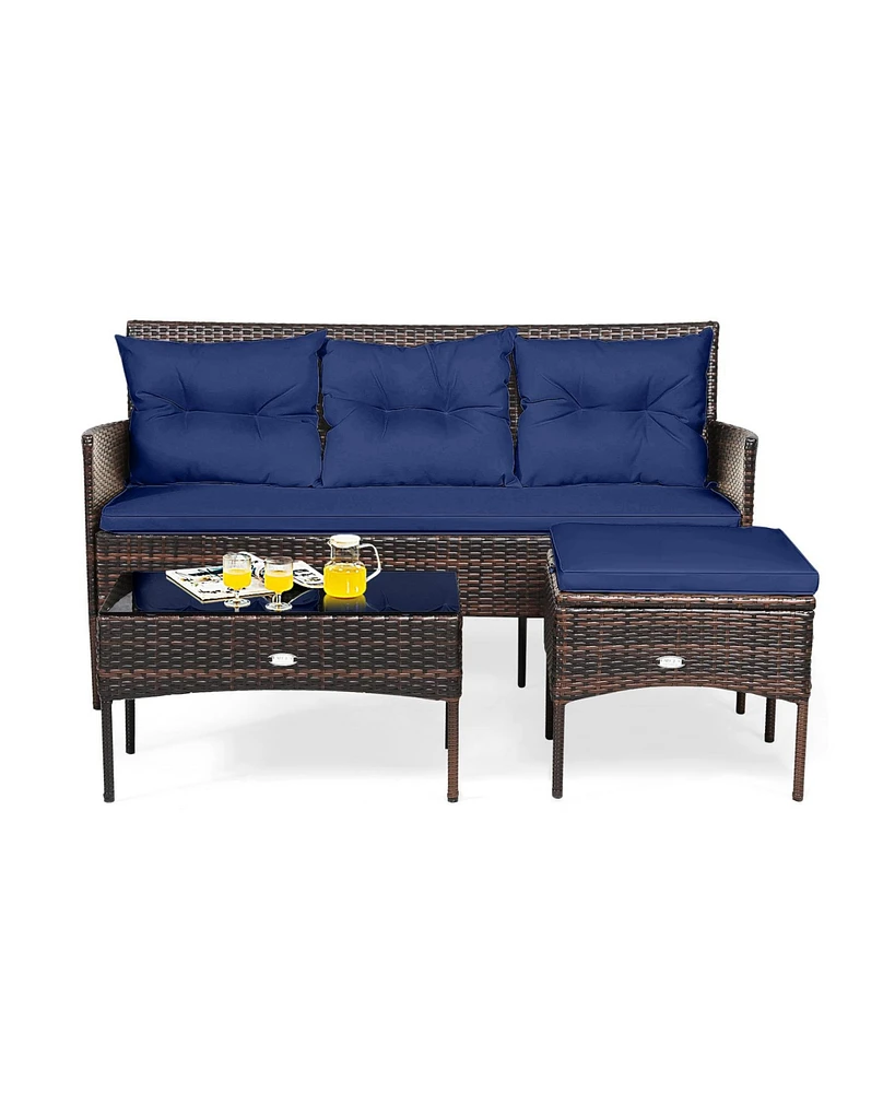 Gouun 3 Pieces Patio Furniture Sectional Set with 5 Cozy Cushions