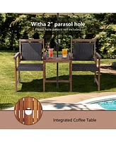 Gouun 2-Seat Patio Rattan Acacia Wood Chair with Table