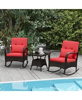 Gouun 3 Pieces Outdoor Rocking Set with Tempered Glass Table for Backyard Poolside