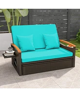 Gouun Outdoor Wicker Daybed with Folding Panels and Storage Ottoman