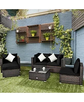 Gouun 6 Pcs Patio Rattan Furniture Set with Sectional Cushion