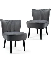 Gouun Set of 2 Upholstered Modern Leisure Club Chairs with Solid Wood Legs