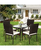 Gouun Set of 4 Patio Rattan Stackable Dining Chair with Cushioned Armrest for Garden