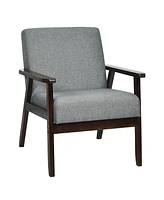 Gouun Solid Rubber Wood Fabric Accent Armchair