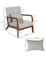 Gouun Modern Accent Chair with Rubber Wood Frame and Lumbar Pillow