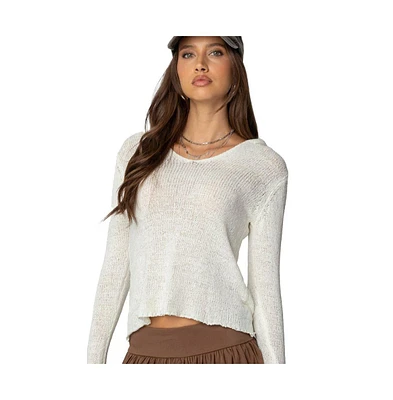 Edikted Women's Mai Hooded V Neck Sweater