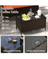 Gouun 4 Pieces Comfortable Outdoor Rattan Sofa Set with Glass Table