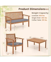Gouun 4 Piece Patio Wood Furniture Set Acacia Wood Sofa Set with Loveseat