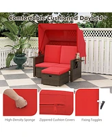 Gouun Outdoor Patio Rattan Daybed with Retractable Canopy and Adjustable Backrests