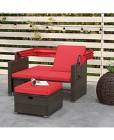 Gouun Outdoor Patio Rattan Daybed with Retractable Canopy and Adjustable Backrests