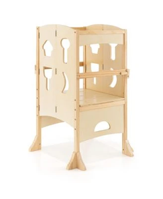 Gouun Boys Folding Wooden Step Stool With Lockable Safety Rail 3