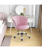 Gouun Adjustable Vanity Velvet Chair with Seashell Back and Wheels