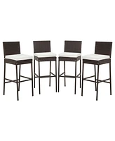 Gouun 4 Pieces Patio Wicker Barstools with Seat Cushion and Footrest-Set of 4